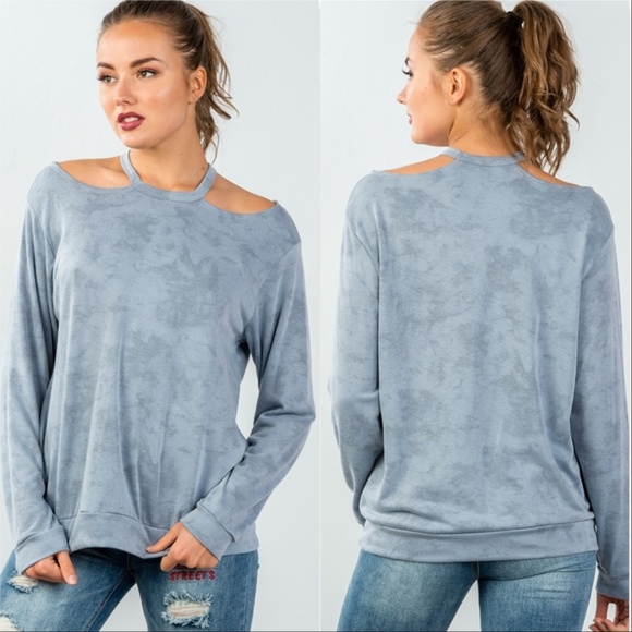 Tops - Blue Acid Wash Pullover MADE IN USA
